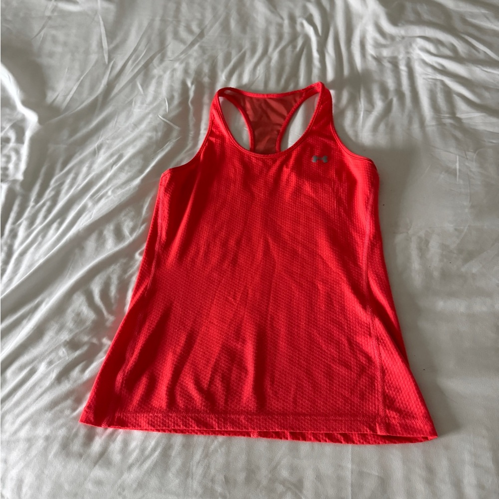 Under Armour HeatGear Mesh Racerback Workout Tank Top XS Neon Coral